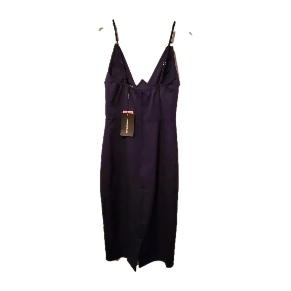 NWT Pretty Little Thing Navy Blue V Bar Binded Midi Plunge Dress 8 Bodycon - Picture 6 of 6